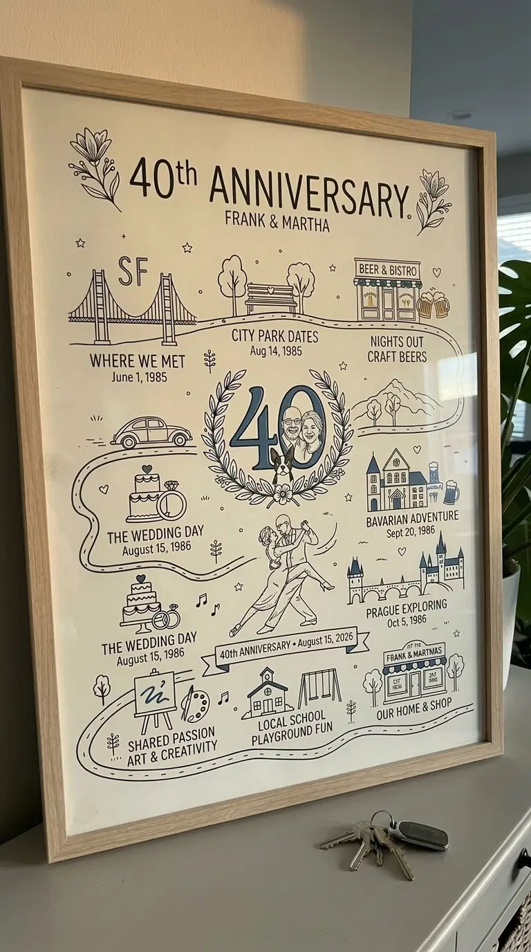Personalized anniversary love map — couples gift print on living room wall