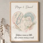 Personalized long distance relationship map print with two locations for couple gift