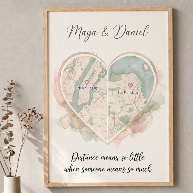 Long-Distance-Relationship-Map-Gift-6 Personalized long distance relationship map print with two locations for couple gift