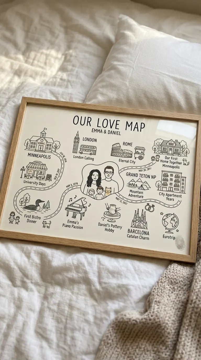 Personalized couple map — wedding anniversary gift custom map print