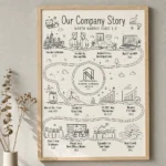 custom company anniversary gift with corporate milestone map and startup journey line art
