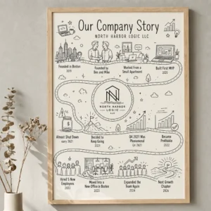custom company anniversary gift with corporate milestone map and startup journey line art