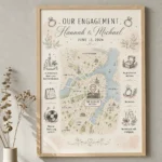 Personalized engagement map gift with proposal location print, romantic couple wall art, and custom wedding keepsake design