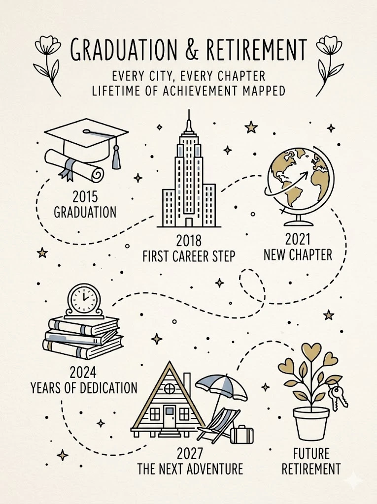 Graduation and retirement gift — personalized milestone map print