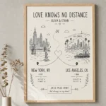 Long distance relationship map framed print