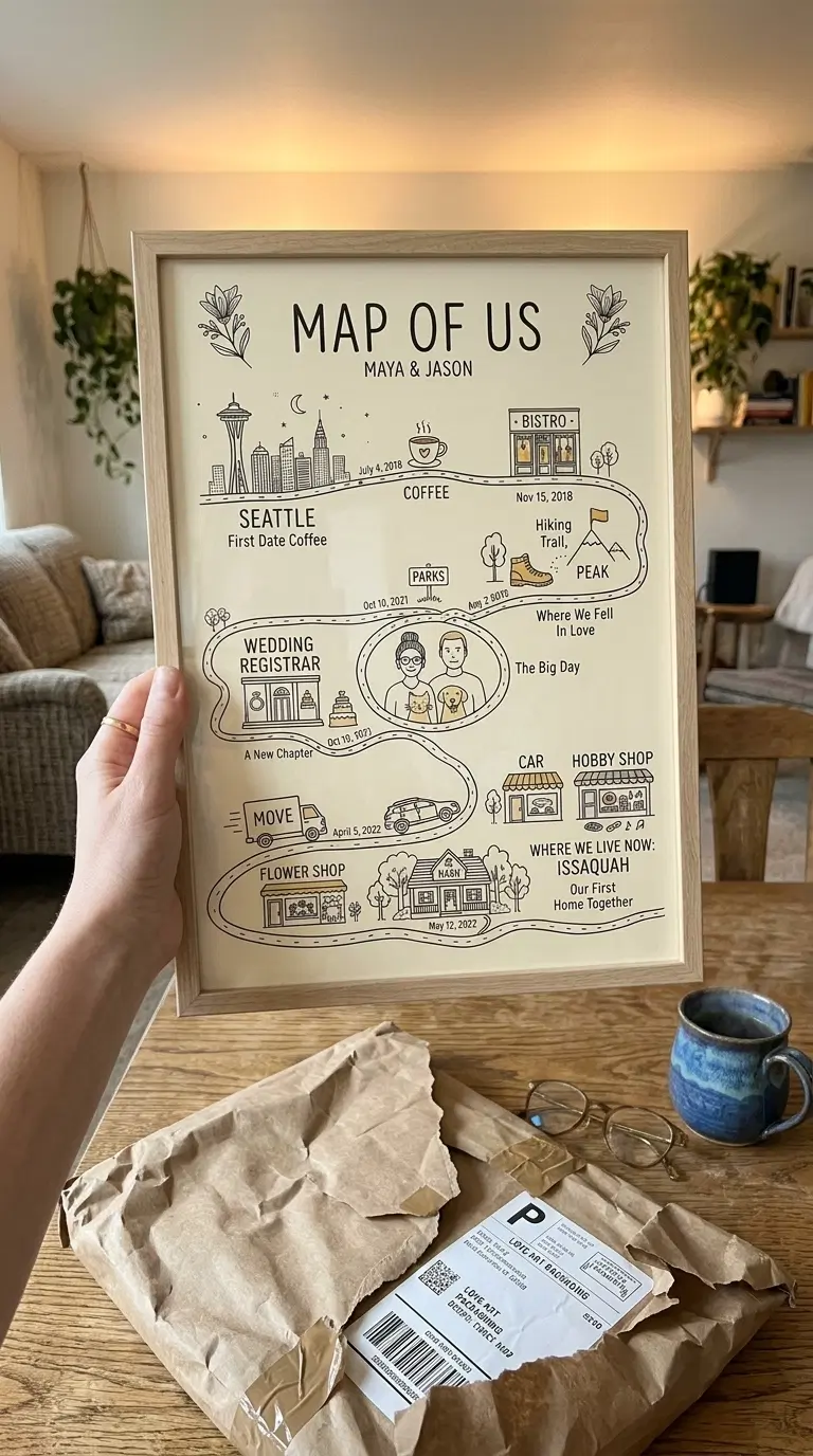 Engagement gift map of our story — proposal location illustrated on custom map
