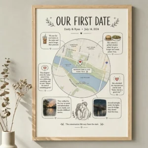 Our first date map wall art print
