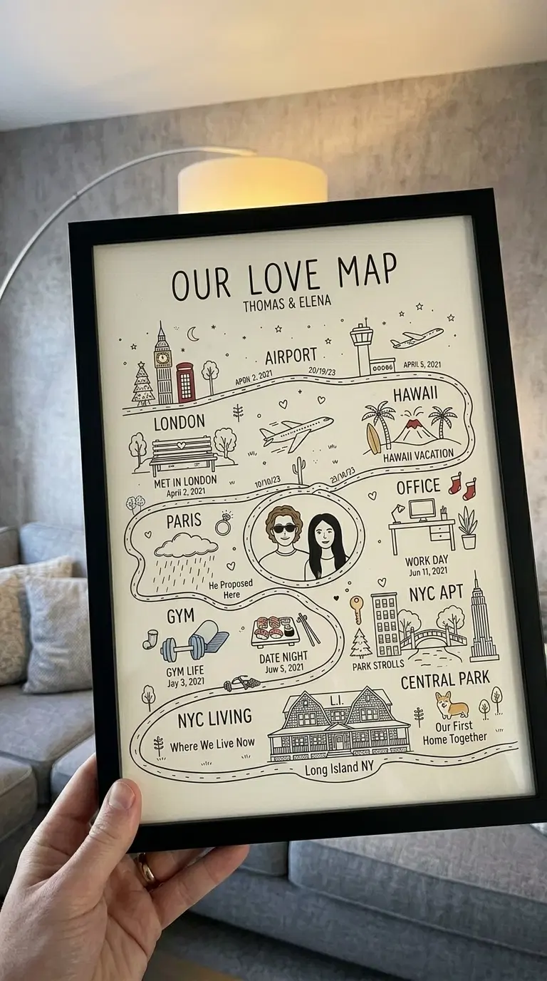 Valentine's Day love map print as romantic personalized gift for couples