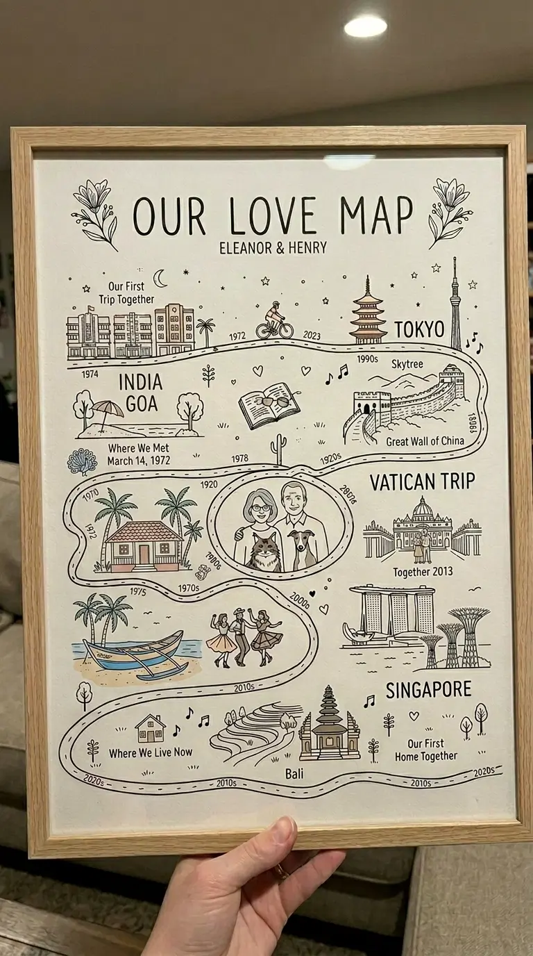 Custom map for grandparents — personalized family story map print