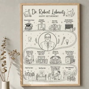 Personalized retirement gift custom career journey map with minimalist line art portrait and professional milestones keepsake print