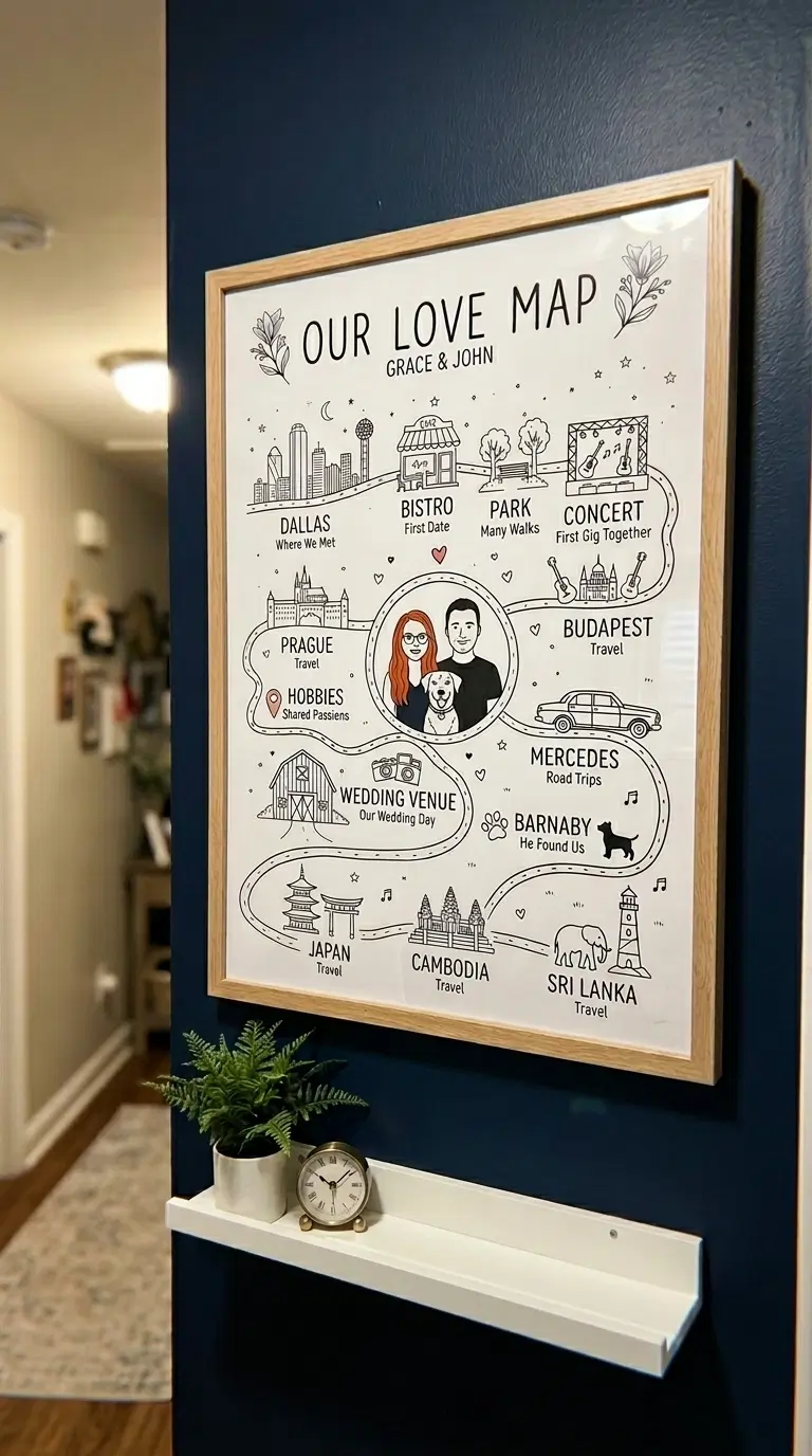 Map of our story canvas wrap — personalized couple canvas anniversary gift