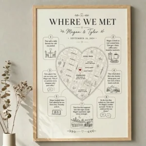 Where we met map custom anniversary wall art framed print